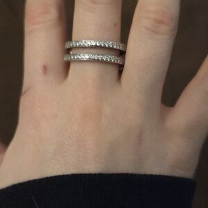 PANDORA DOUBLE OF HEARTS-Elegant Silver Double Band Ring